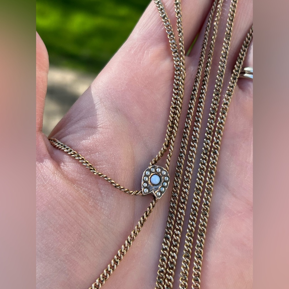 Vintage Gold Filled Curb Watch Chain with Horseshoe Opal Slide Charm- 24” - Picture 10 of 12